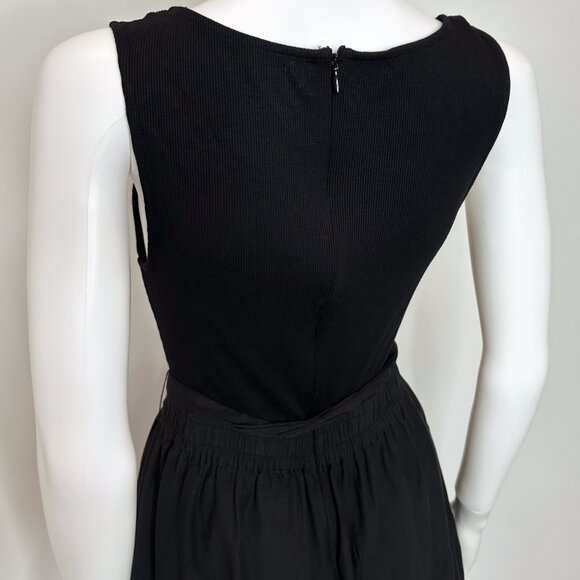 Paige Samosa Ribbed Knit Mixed Media Tiered A-Line Midi Dress in Black Size S - Picture 11 of 15
